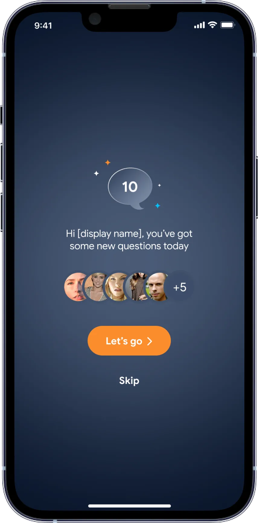 Expert landing screen: "you’ve got some new questions today" with asker avatars and a Let’s go button